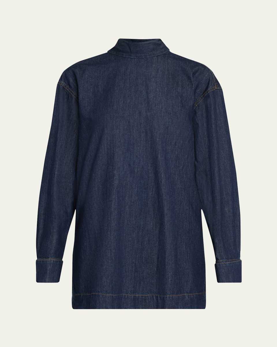 Chaddy Denim Tie-Neck Blous